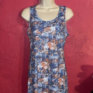 Columbia orange and blue print PFG athleisure casual dress. Size small.